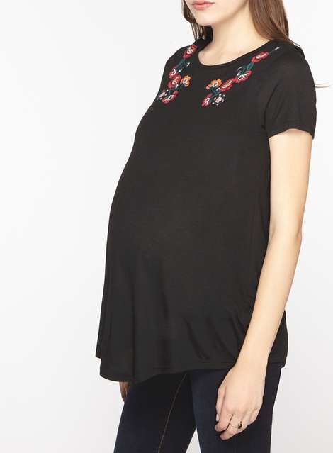 **Maternity Black Floral Embroidered top